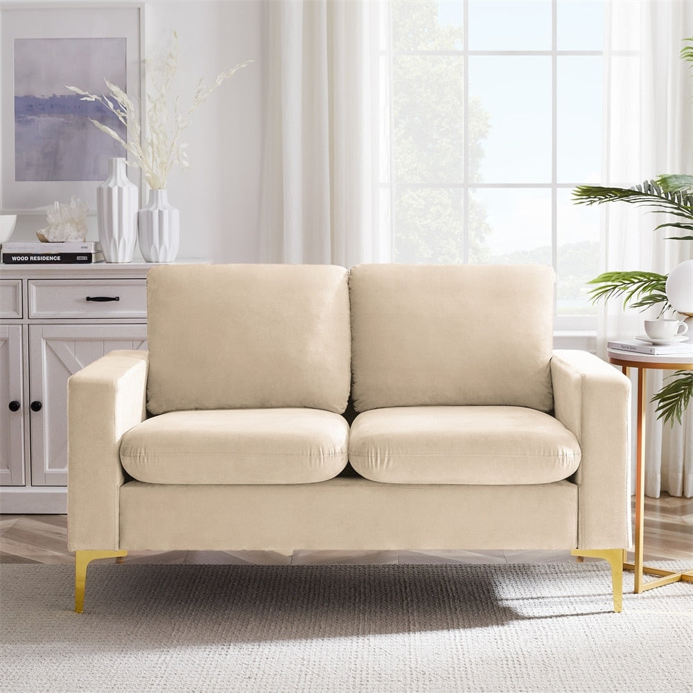 Orange Velvet Loveseat With Gold Metal Legs Square Armrest Small Sofa Couch L747093