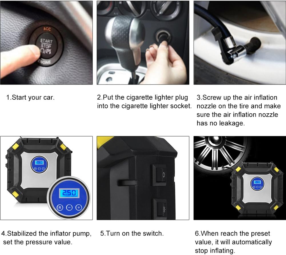 12V Portable Car Tire Inflator Air Compressor 100 PSI Pack of 2 O713244