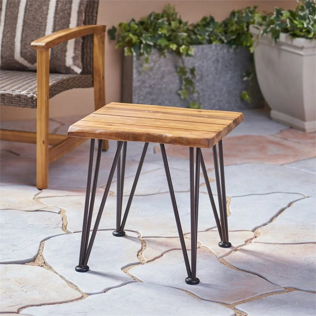 Iron and Acacia Wood Outdoor Side Table H44404