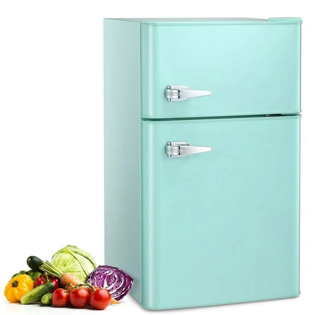 Mini Refrigerator 3.2Cu.Ft Compact Fridge 2-Double Doors with a Freezer E1552