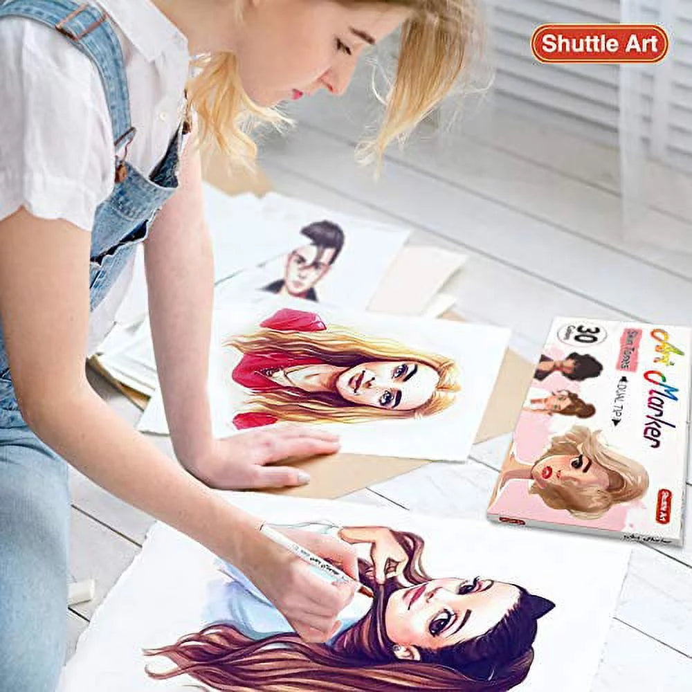 Alcohol Based Dual Tip Skin Tone & Hair Art Markers Set with Blender J624599