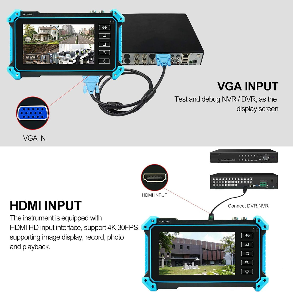 IPC Camera Tester 8MP AHD CVI TVI SDI CVBS IP Camera Test 4K HD Display 5inch IPS Touch Screen Support POE PTZ WiFi RS485 HDMI & VGA Input DC12V Output S5201