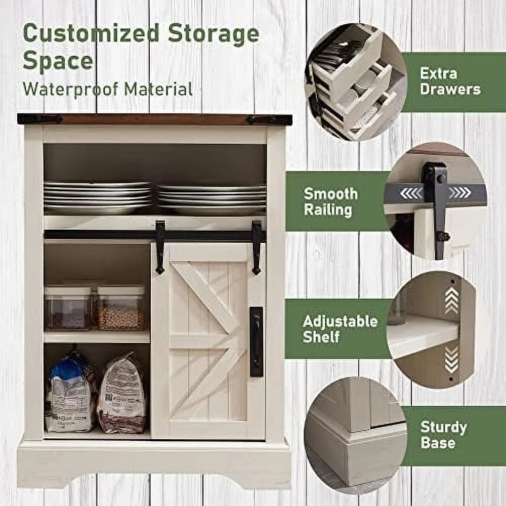 Bathroom Floor Cabinet with Sliding Barn Door & Drawers H2180