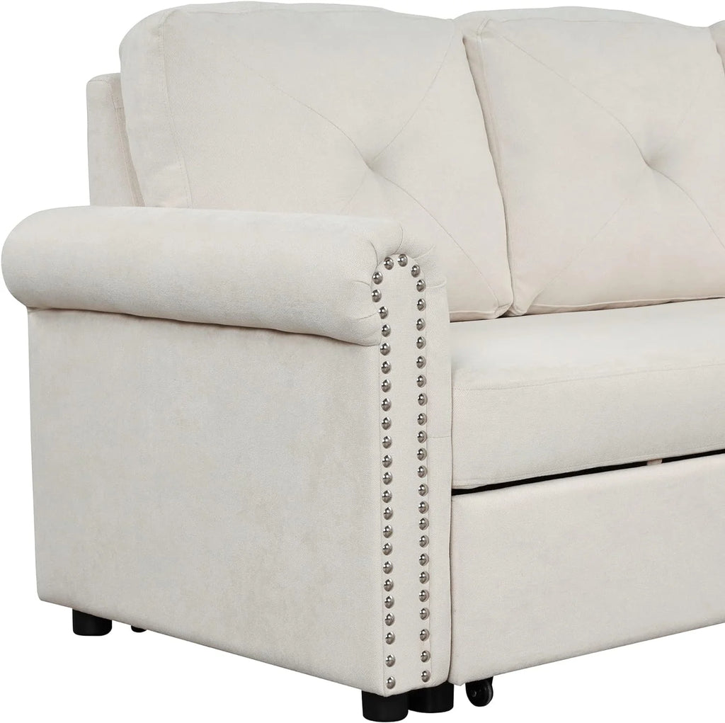 Beige L-Shape Convertible Sleeper Sofa Bed with Storage Chaise S293759