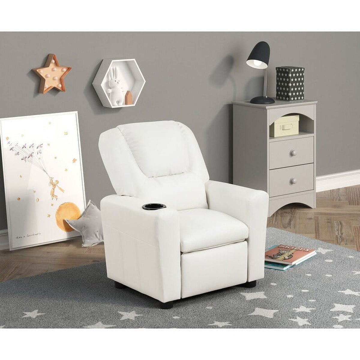 Yellow PU Leather Kids Recliner Chair with Cup Holder J381009
