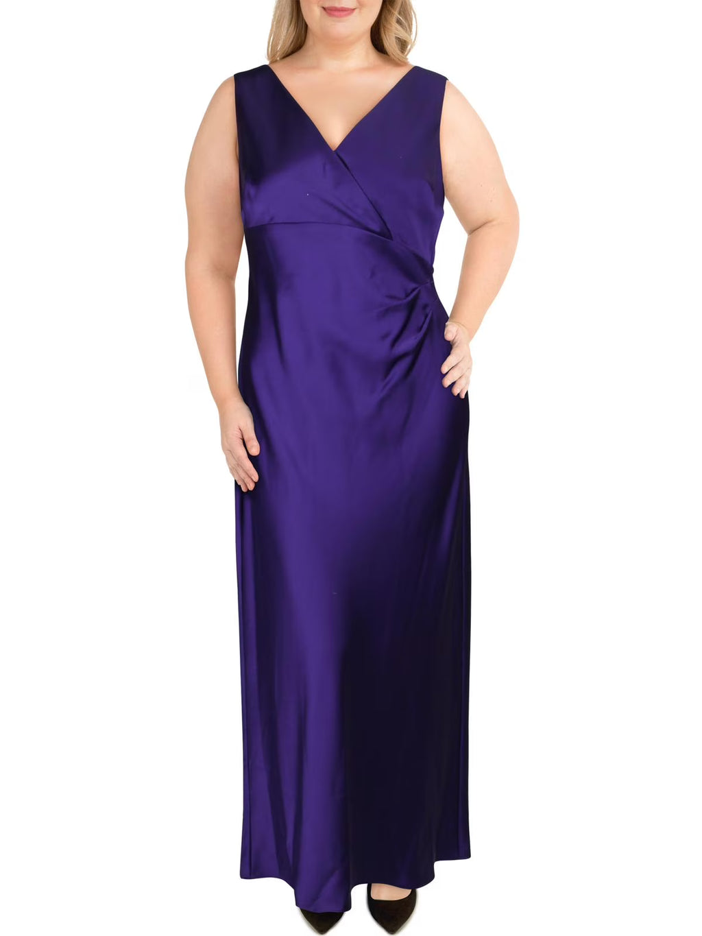 Purple Sleeveless Faux Wrap Formal Dress T1419