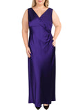 Purple Sleeveless Faux Wrap Formal Dress T1419