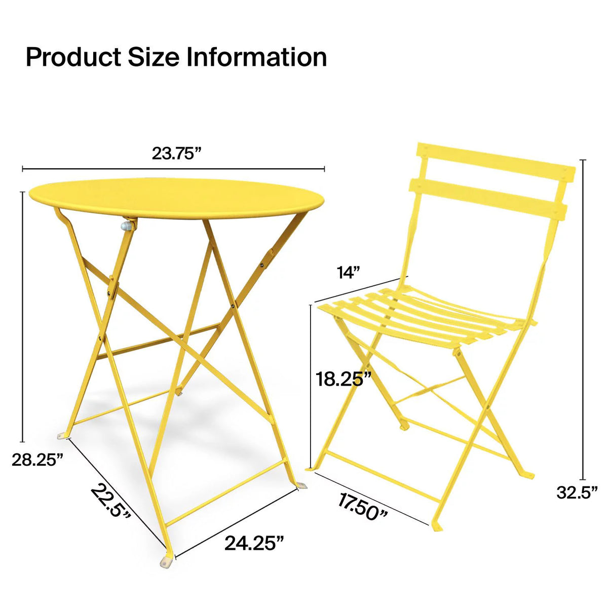 Yellow 3 Piece Bistro Folding Furniture Set H140