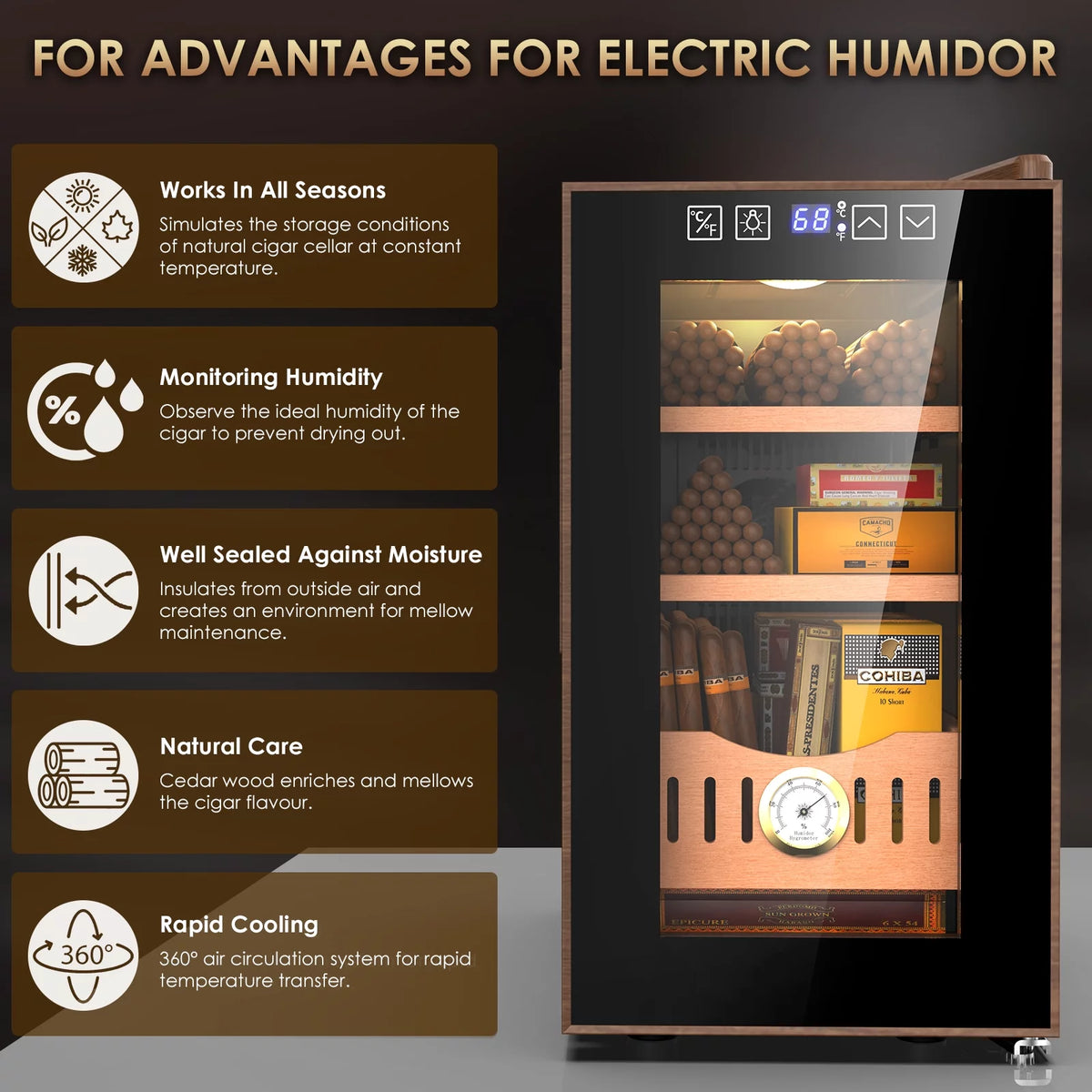 26L Electric Cigar Humidor with Cooling Humidity Control Q4425