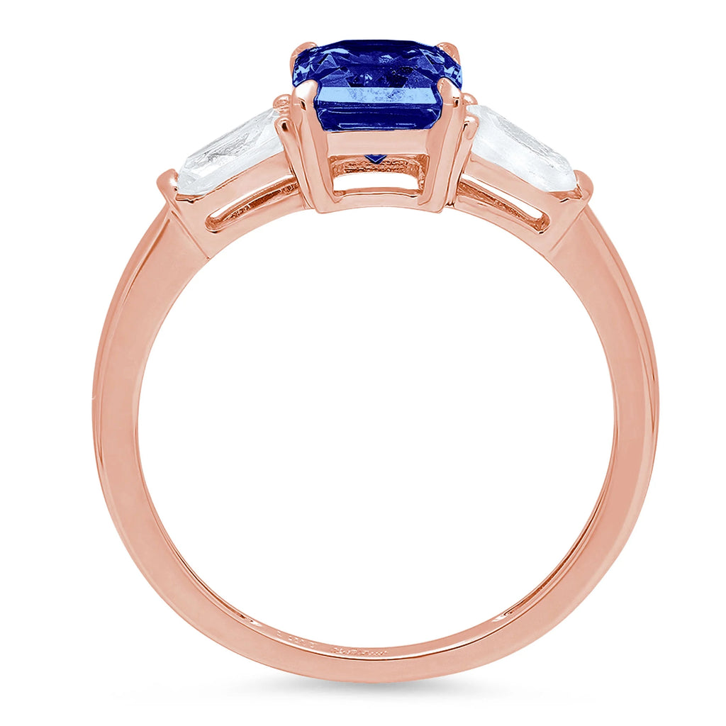 14k Rose Gold 3 Stone Ring with Blue Simulated Tanzanite K529