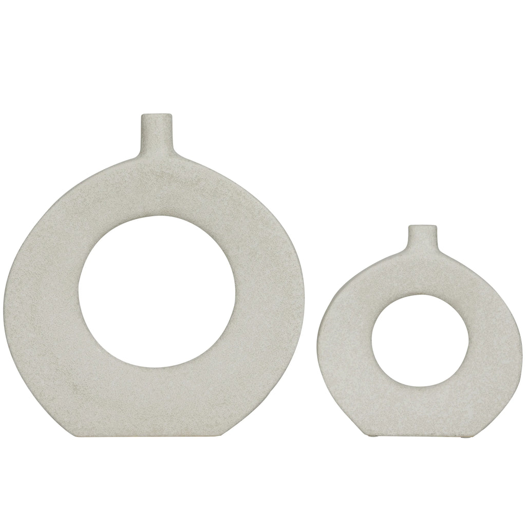 White Ceramic Donut Shaped Vase Set of 2 I25069