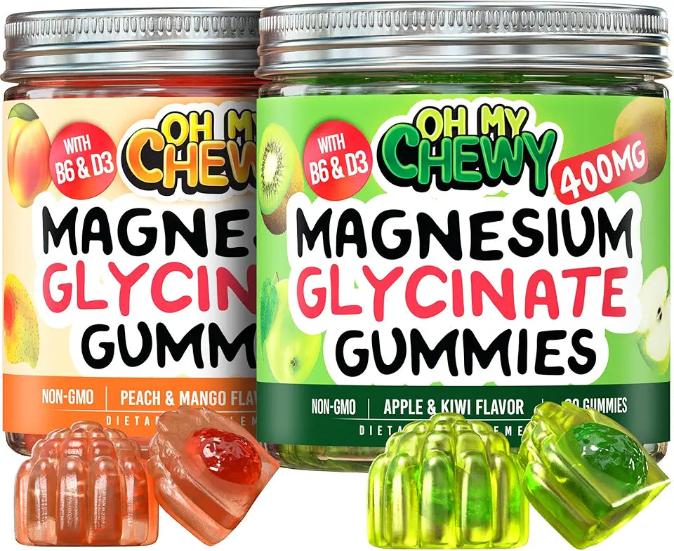 Magnesium Gummies 2 Bottles 60 Each Apple Kiwi & Peach Mango X8102