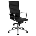 High-Back Ribbed Leather Office Chair in Black N467