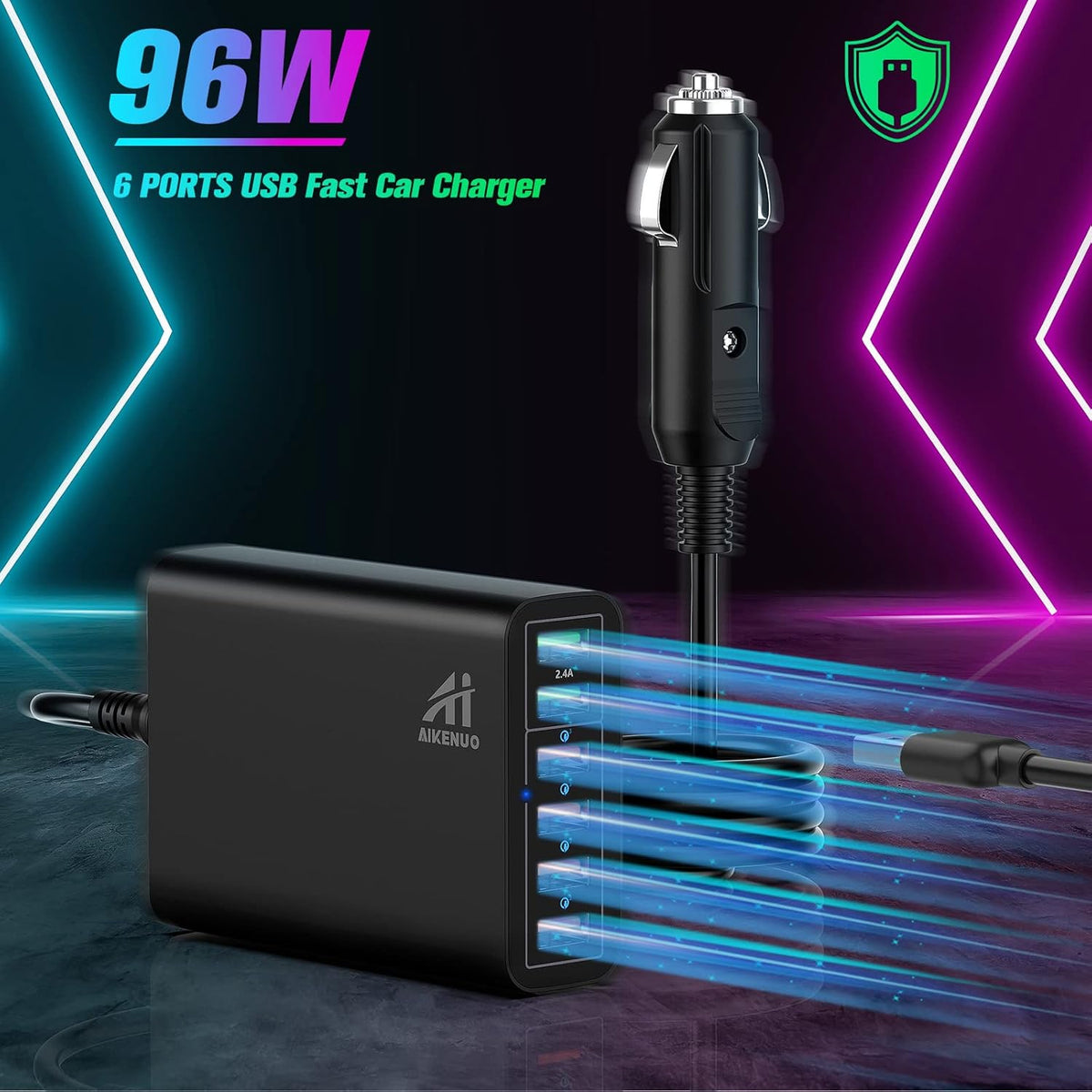 96W 6 Port QC3.0 USB Car Charger Adapter, Pack of 2 U4405