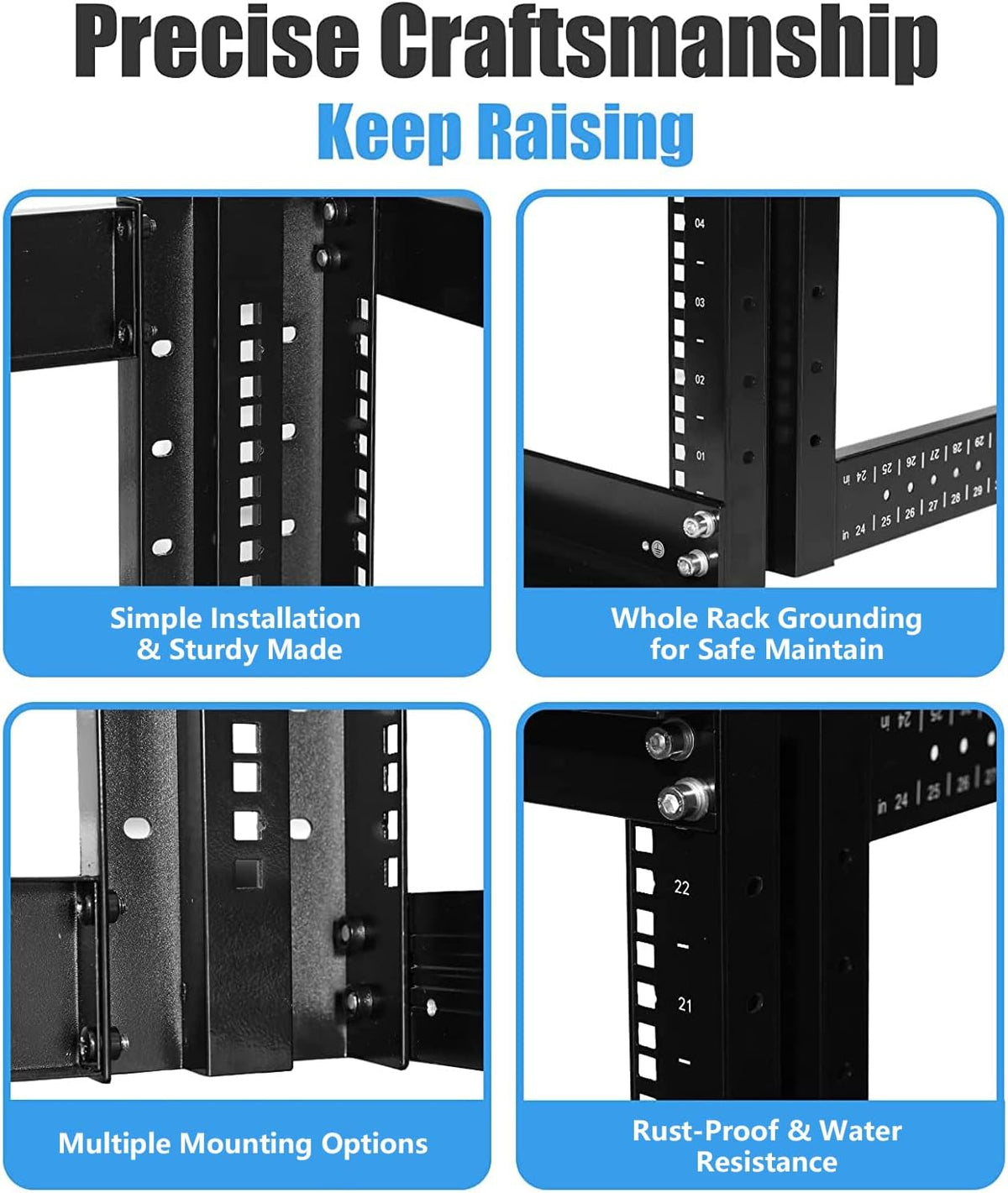 4 Post Open Server Rack 19 Inch Adjustable Depth Cold Rolled Steel 27U P3425
