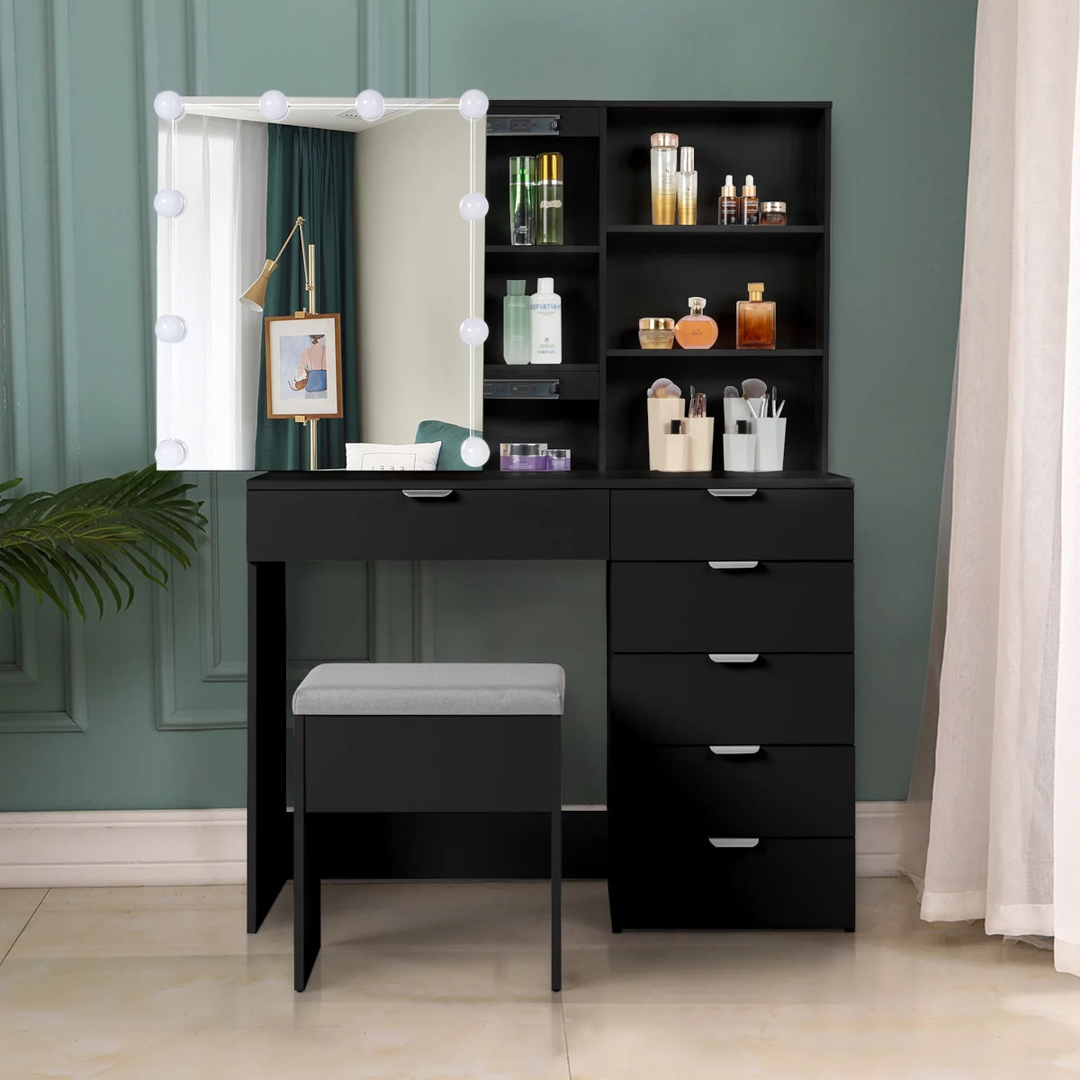 White Makeup Vanity Table Set with Sliding Mirror M8154