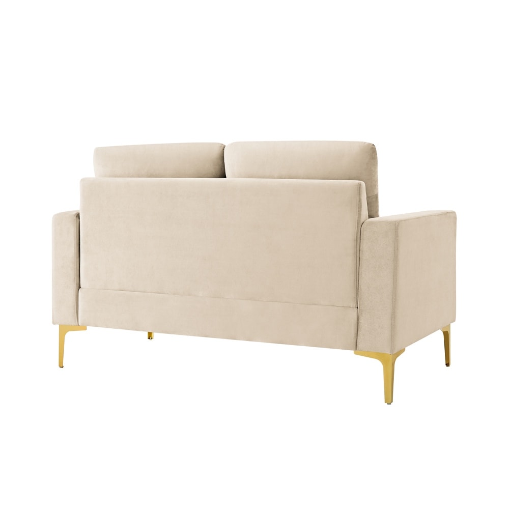 Orange Velvet Loveseat With Gold Metal Legs Square Armrest Small Sofa Couch L747093