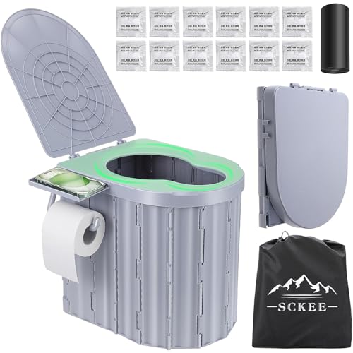 14'' Portable Camping Toilet with Lid and Paper Holder N565