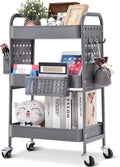 3-Tier Rolling Utility Storage Cart with Removable Baskets Hooks M581172