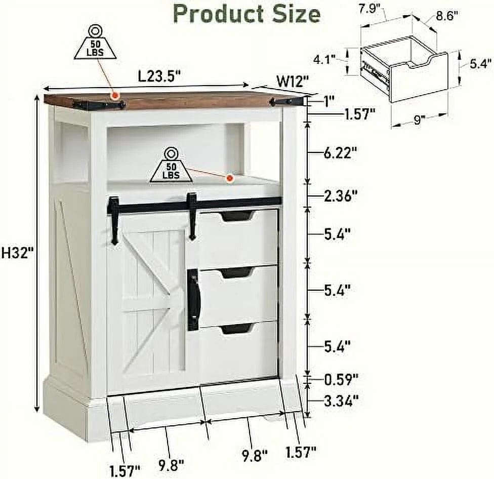Bathroom Floor Cabinet with Sliding Barn Door & Drawers H2180