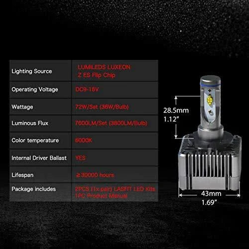 LED Headlight Bulbs 72w 7600Lm 6000K Cool White 2PCS P895288