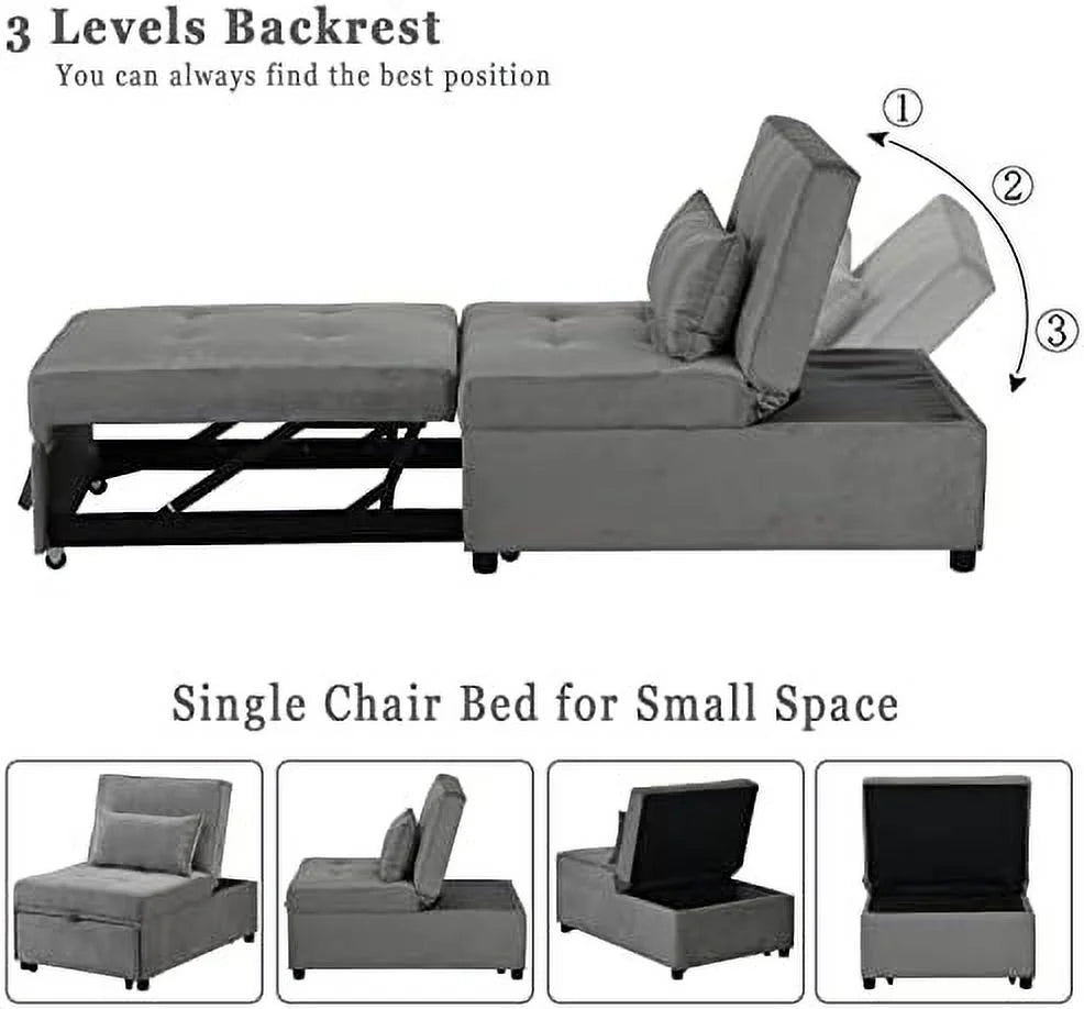 Convertible Chair Bed 4-in-1 Folding Ottoman Sofa Bed with Adjustable Backrest K67626