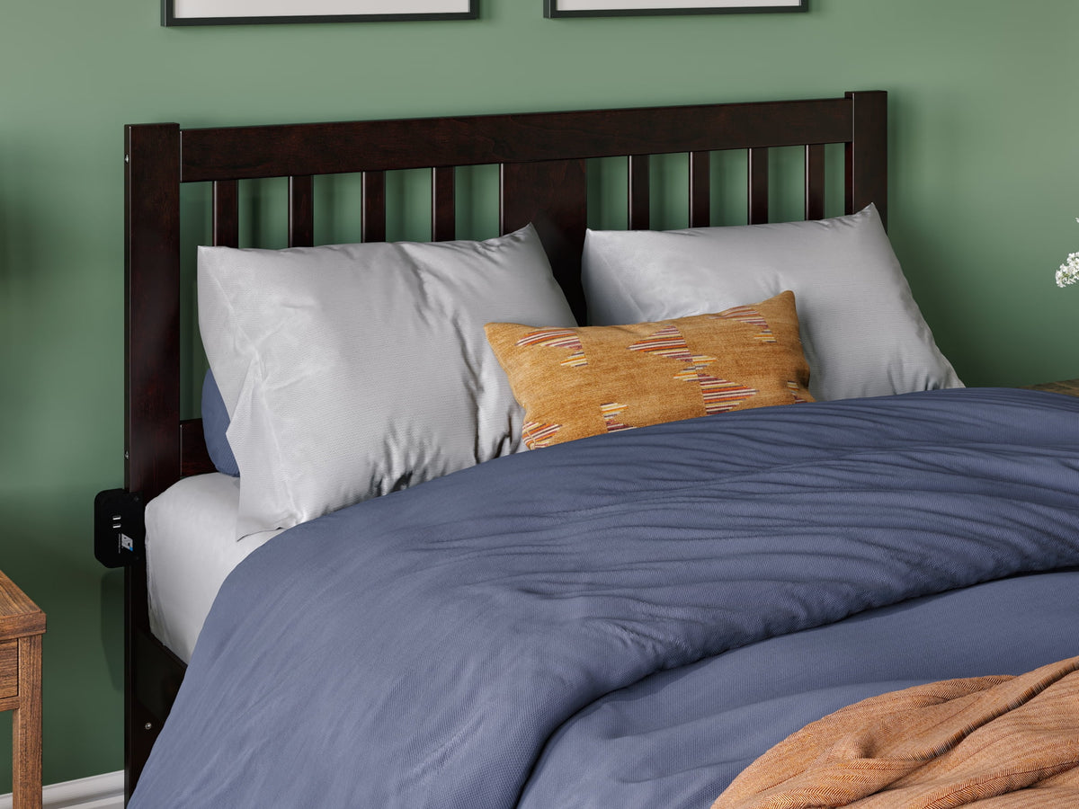 Espresso Full Wood Platform Bed Frame with Slatted Headboard Q4268