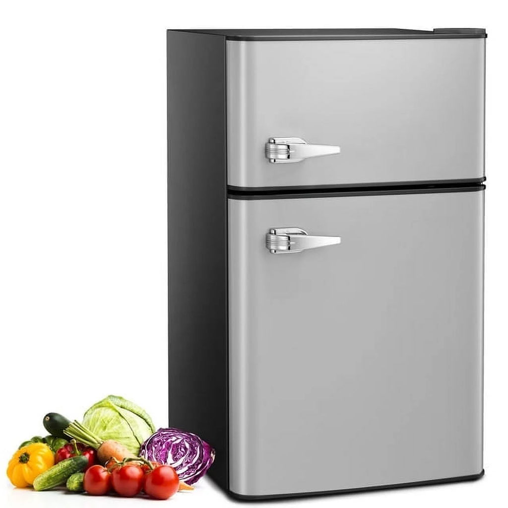 Mini Refrigerator 3.2Cu.Ft Compact Fridge 2-Double Doors with a Freezer E1552