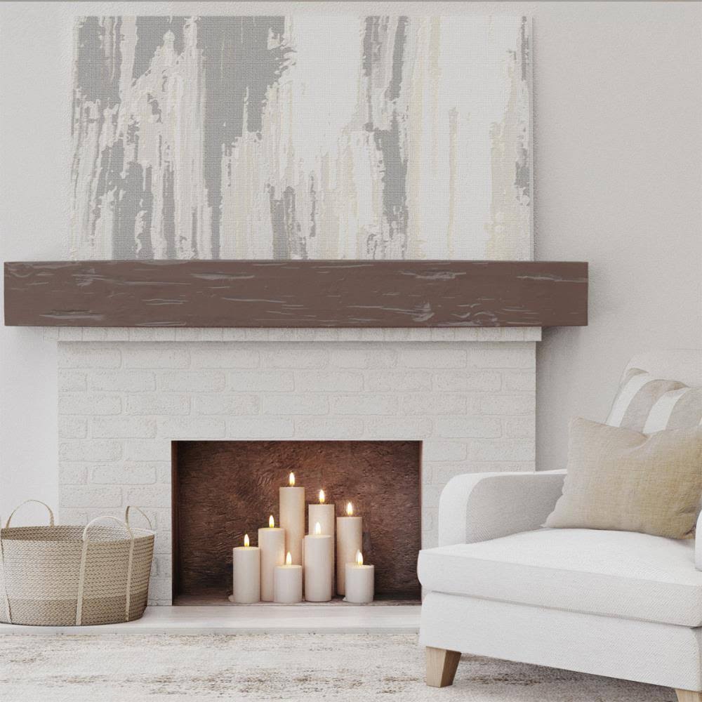 Pecky Cypress Faux Wood Fireplace Mantel, Aged Pecan Q1213