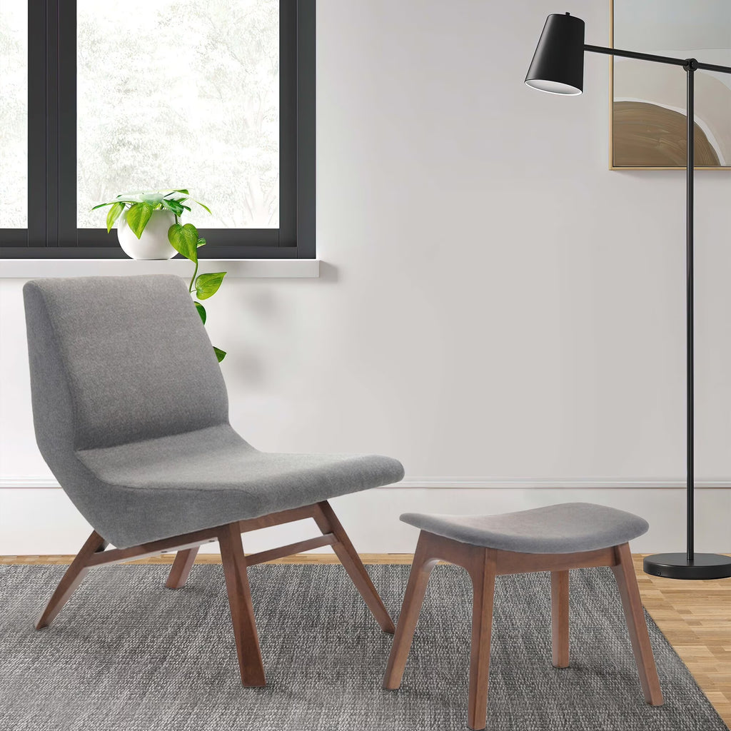 Walnut Gray Wood Side Chair with Ottoman W45150