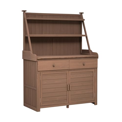 66" Wooden Potting Bench Table with 2 Drawers, Cabinet and Open Shelves Y441638