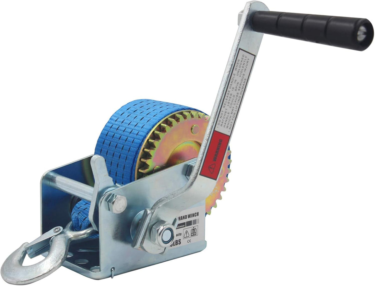 1500lbs Double Handle Hand Winch with 26ft Blue Strap, Pack of 2 X4335