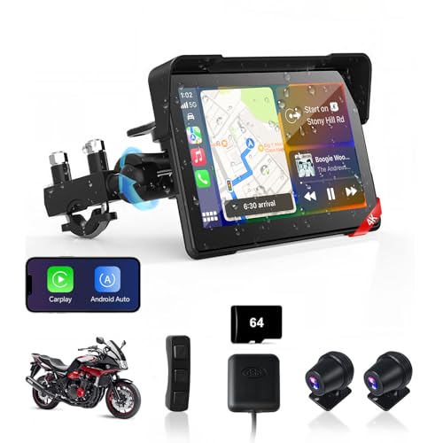 7 inch 4K Motorcycle CarPlay & Android Auto Screen with Dual Cameras A3643
