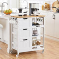 White Kitchen Island Cart on Wheels with Bamboo Countertop C757420