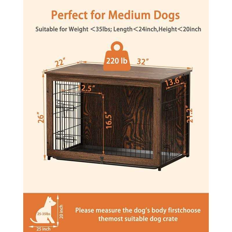 Wooden Dog Crate Furniture with Cushion and Tray H14060