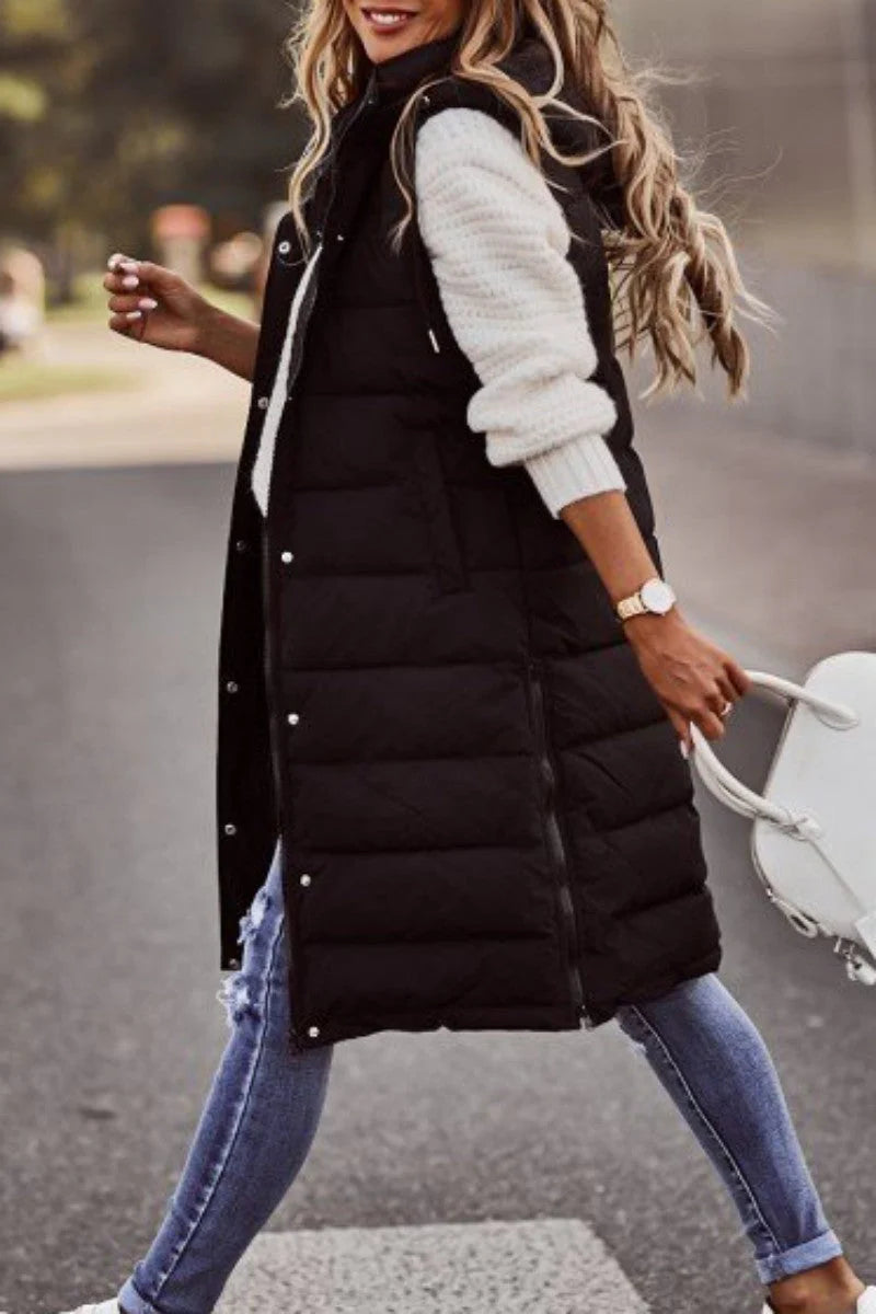 Solid Patchwork Hooded Collar Outerwear W755