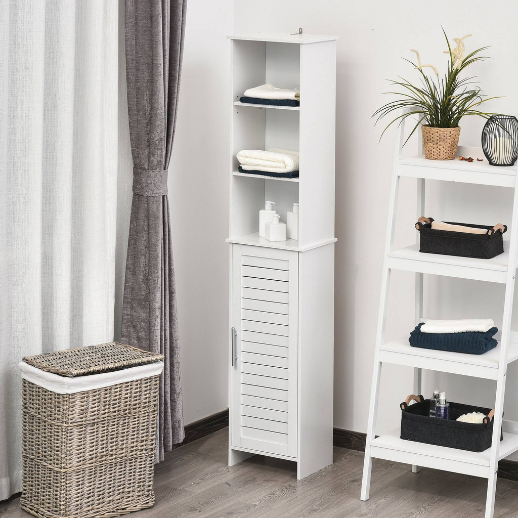 White Tall Storage Cabinet with Door and Open Shelves V879381