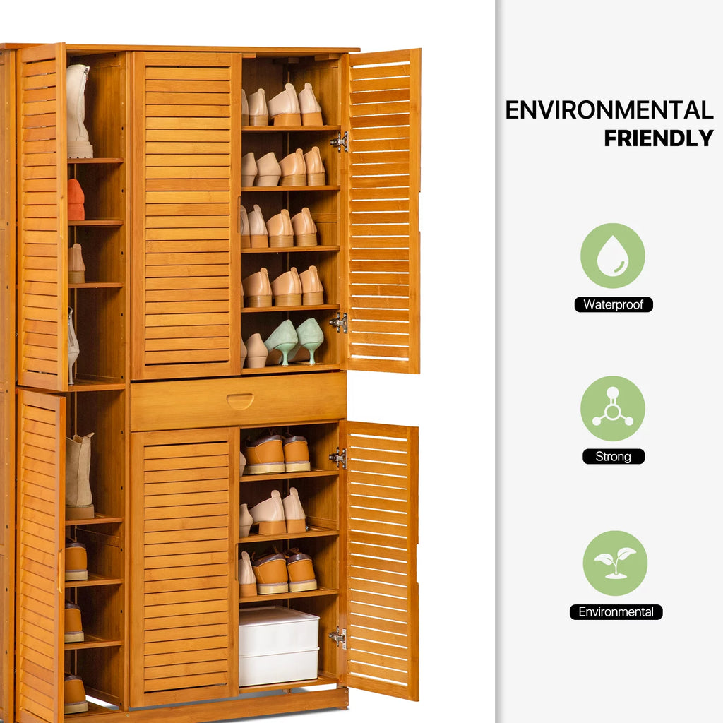 Bamboo 10 Tiers 1 Drawer Shoes Cabinet with Shutter Doors B1182