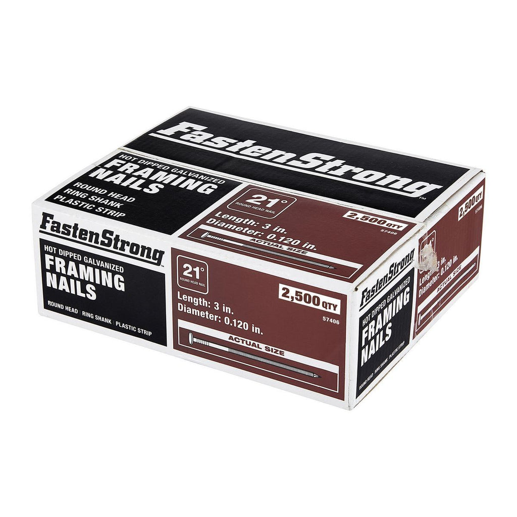 21° 3 in. Galvanized Ring Shank Framing Nails 2500 Pack L64456