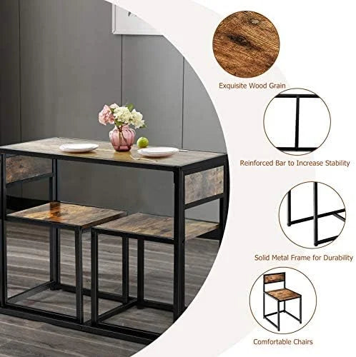 3 Piece Dining Set with Metal Frame D3549