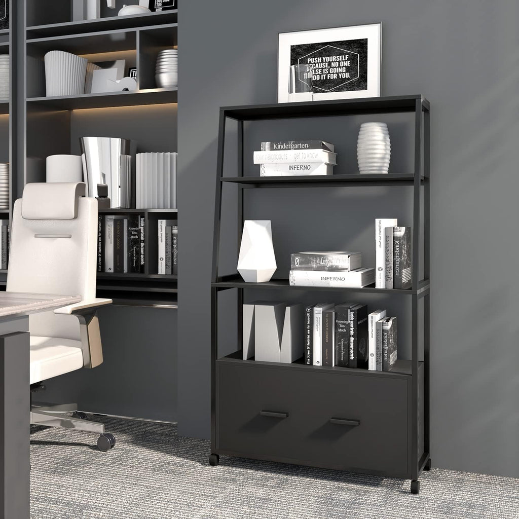 Black Rolling File Cabinet with Drawer P374
