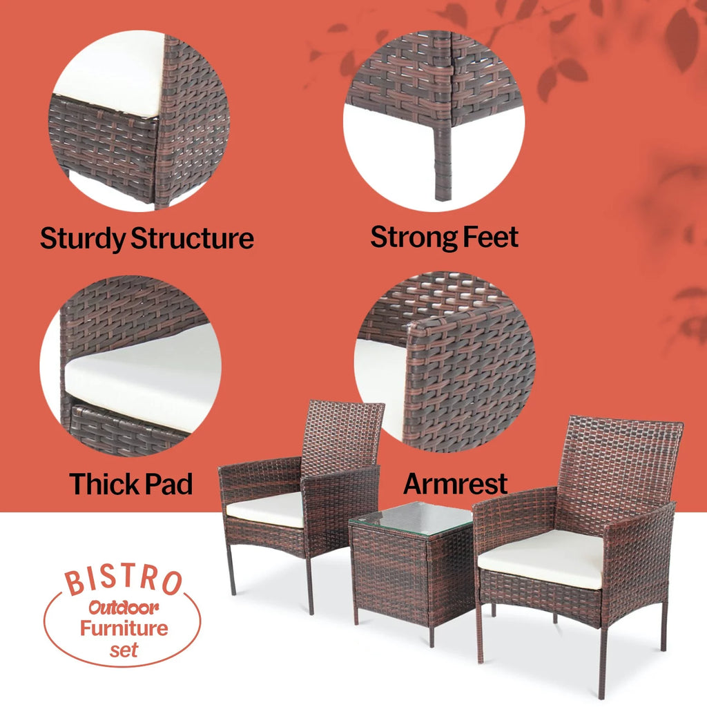 3 Piece Patio Rattan Furniture Set Beige C113