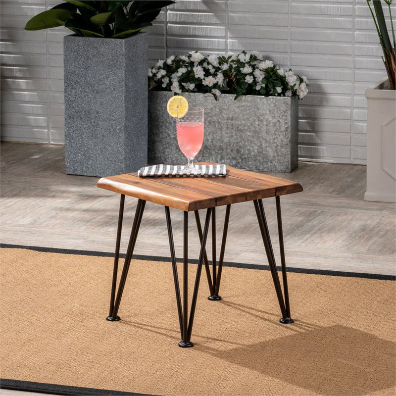 Iron and Acacia Wood Outdoor Side Table H44404