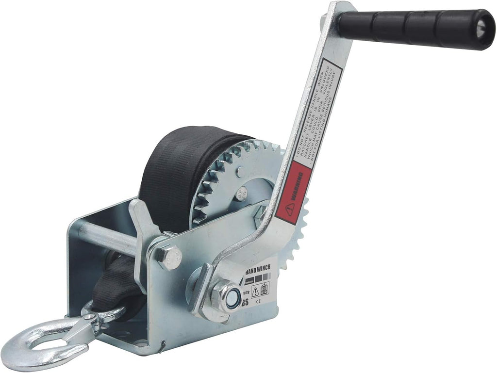 1500lbs Double Handle Hand Winch with 26ft Blue Strap, Pack of 2 X4335