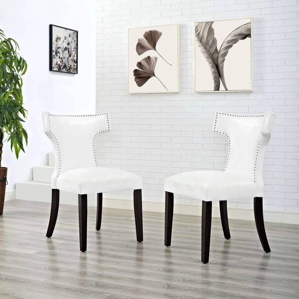 White Curved Vinyl Dining Chair (Set of 2) L90559