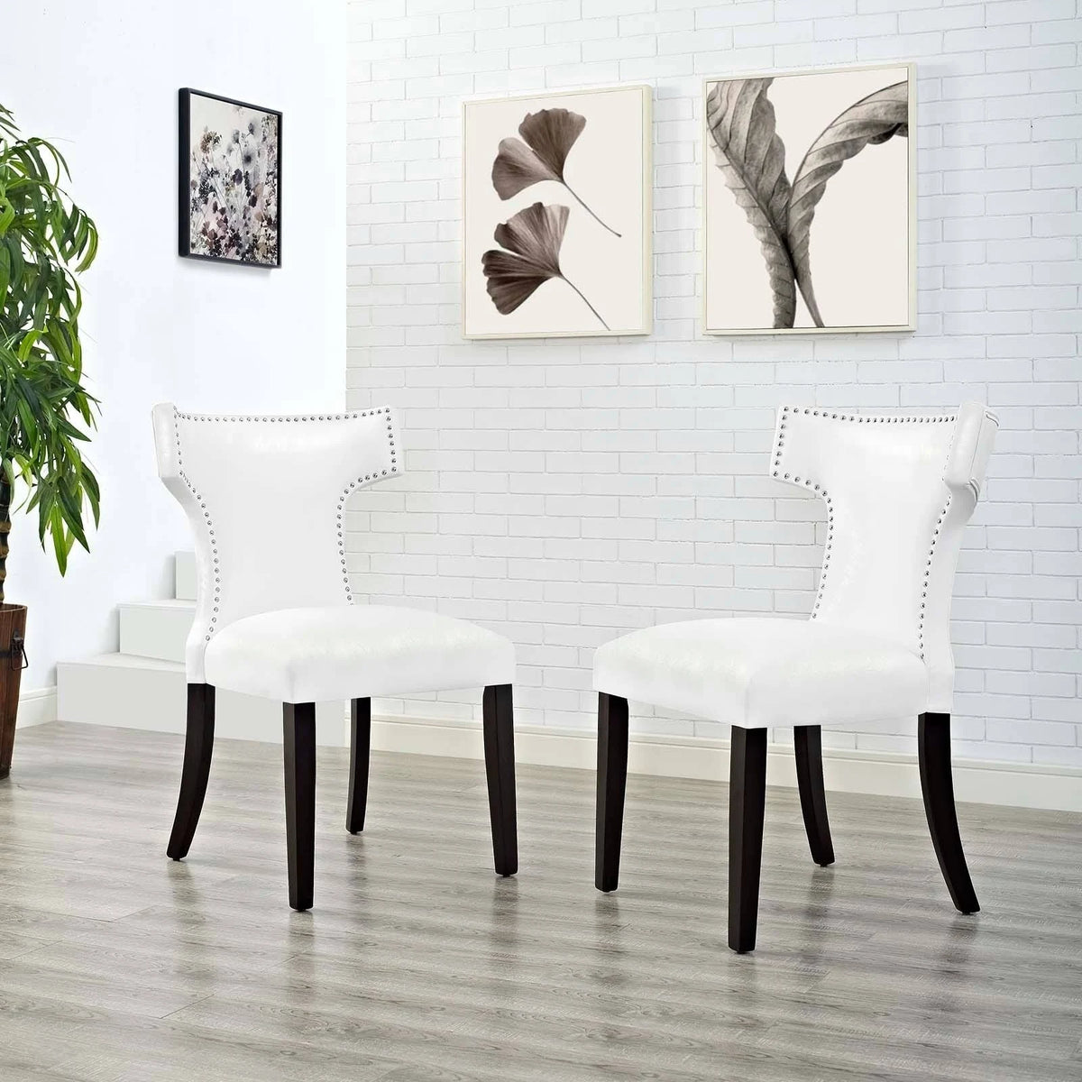 White Curved Vinyl Dining Chair (Set of 2) L90559