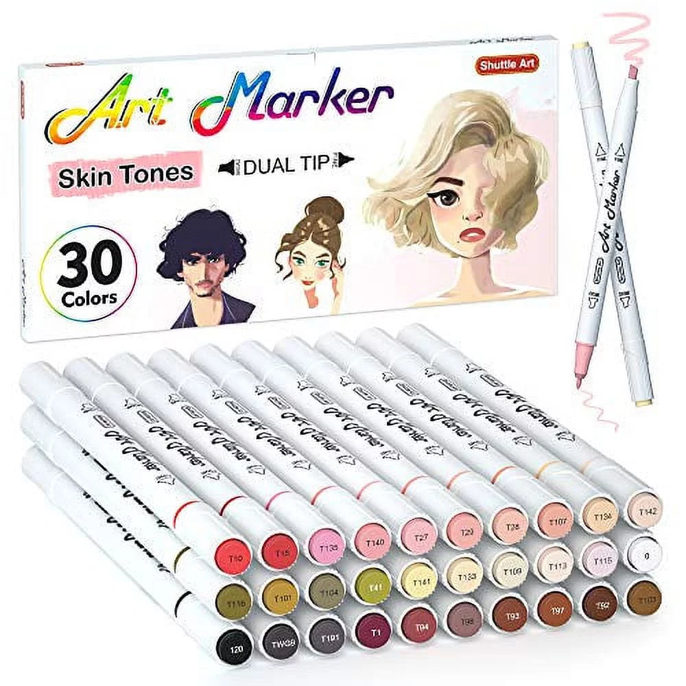 Alcohol Based Dual Tip Skin Tone & Hair Art Markers Set with Blender J624599
