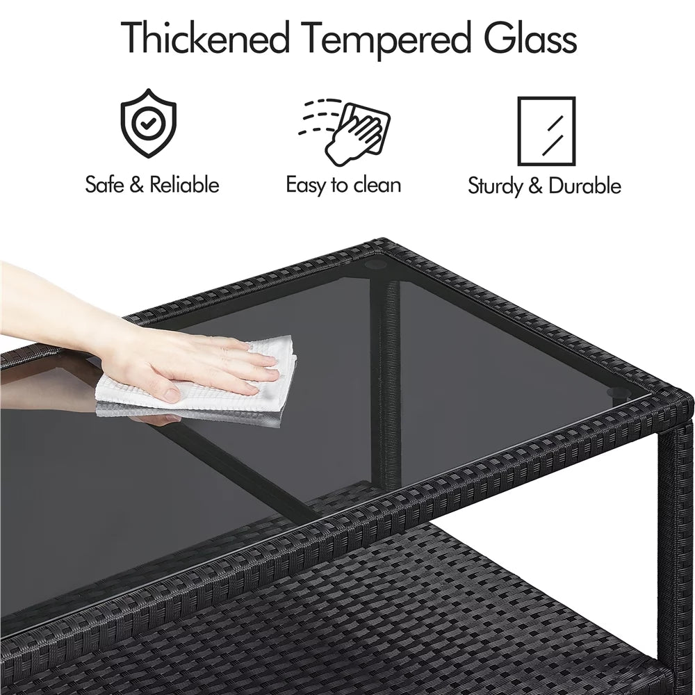 Wicker Rectangular Coffee Table with Tempered Glass Top S82529