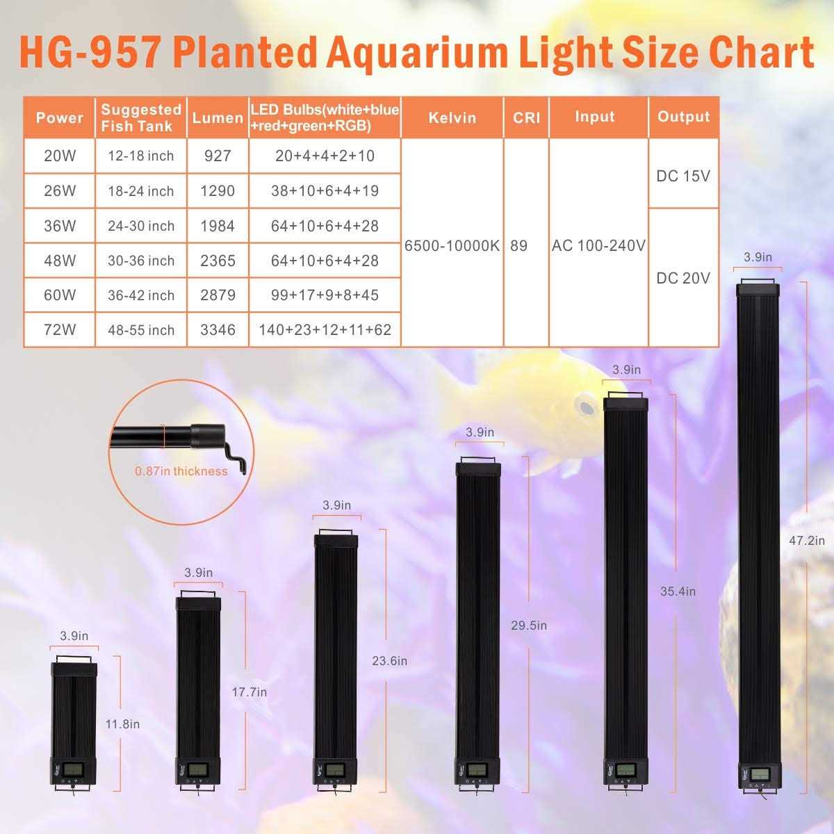 Extendable 7 Colors Full Spectrum LED Aquarium Light Fixture H574710