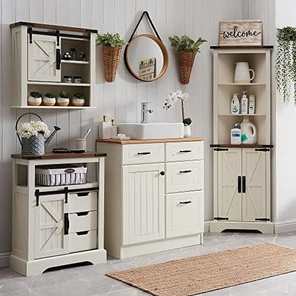 Bathroom Floor Cabinet with Sliding Barn Door & Drawers H2180
